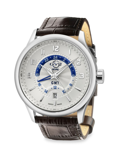Shop Gv2 Men's Giromondo 42mm Stainless Steel & Croc Embossed Leather Strap Watch In Sapphire