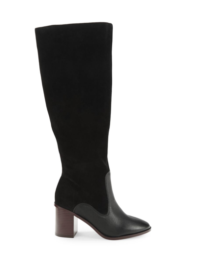 Shop Splendid Women's Abby Block Heel Suede Tall Boots In Black