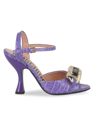 Shop Moschino Women's Chain Group Croc Embossed Leather Sandals In Purple