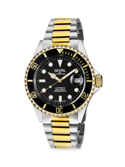 Shop Gevril Men's Wall Street 43mm Swiss Automatic Two Tone Stainless Steel Watch In Black