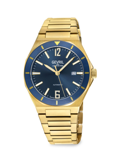 Shop Gevril Men's High Line 43mm Swiss Automatic Ion Plated Goldtone Stainless Steel Watch In Sapphire