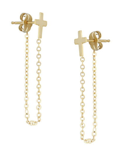 Shop Nancy B Women's 14k Yellow Gold Chain Cross Drop Earrings