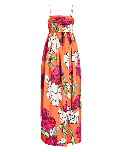Shop Aje Monument Floral Linen-blend Maxi Dress In Orange