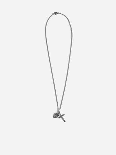 Shop Emanuele Bicocchi Leaf + Cross Silver Necklace
