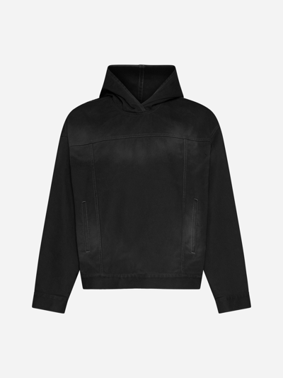 Shop Balenciaga Denim Hooded Jacket In Matte Black