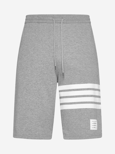 Shop Thom Browne Cotton 4-bar Shorts In Light Grey