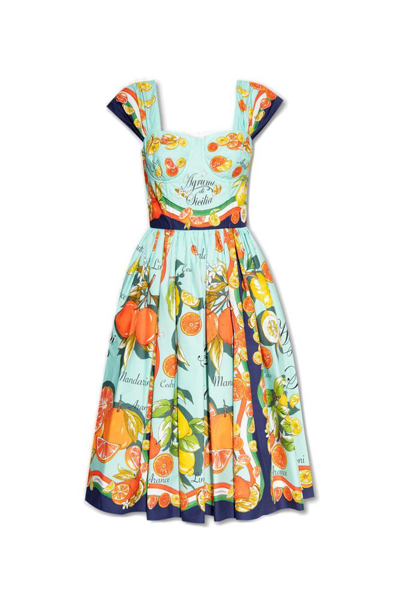 Shop Dolce & Gabbana Fruit Print Midi Dress In Multi