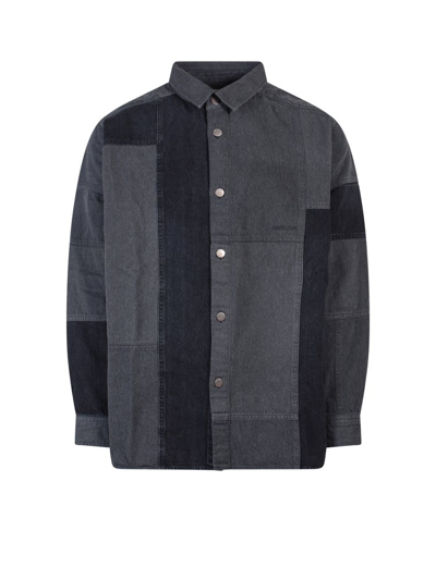 Shop Ambush Patchwork Denim Shirt In Grey