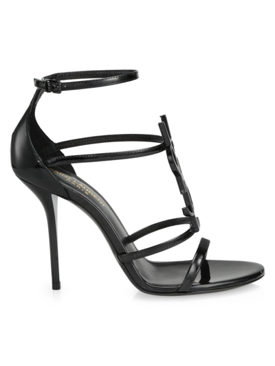 Shop Saint Laurent Women's Cassandra Leather Sandals In Black