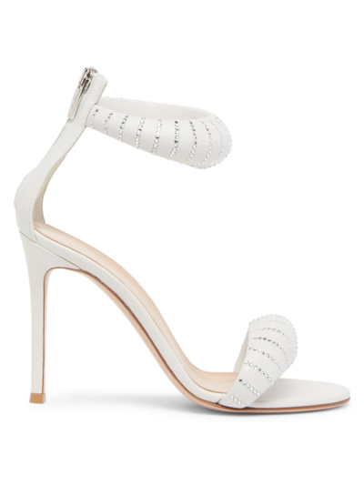 Shop Gianvito Rossi Women's Bijoux Sequined Nappa Leather Sandals In White