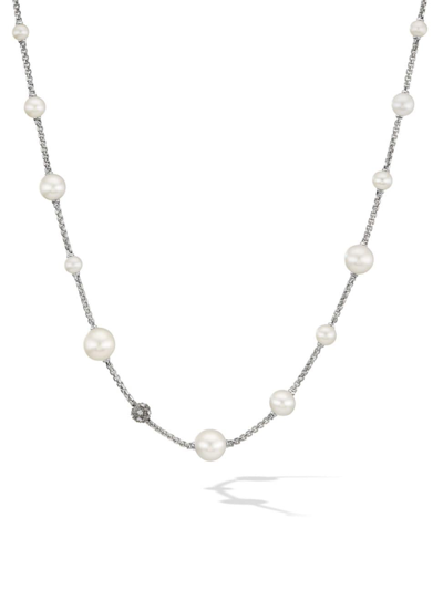 Shop David Yurman Women's Pearl Sterling Silver & Diamond Pavé Station Necklace In Silver Pave