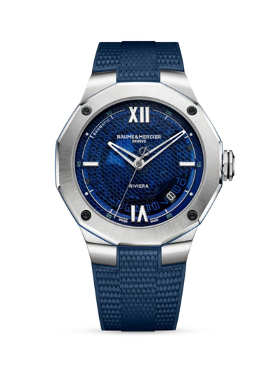 Shop Baume & Mercier Men's Riviera Stainless Steel & Rubber Watch In Blue