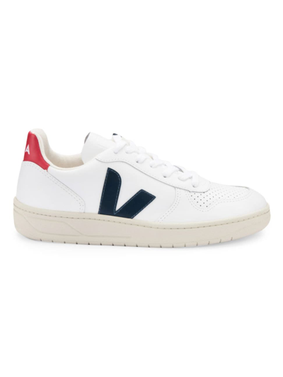 Shop Veja Women's V-10 Leather Low-top Sneakers In White