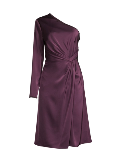 Shop Aidan Mattox Women's One-shoulder Knotted Midi-dress In Rich Shiraz
