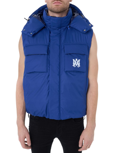 Shop Amiri Men's Hooded Logo Vest In Blue
