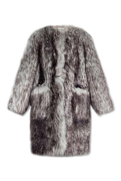 Shop Dolce & Gabbana Faux Fur Buttoned Coat In Multi