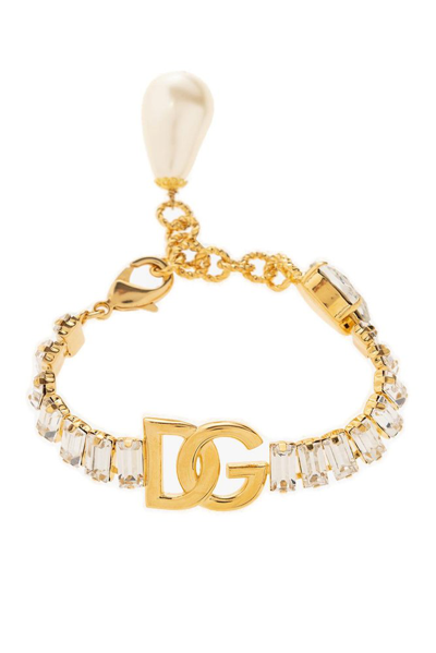 Shop Dolce & Gabbana Dg Logo Embellished Bracelet In Gold