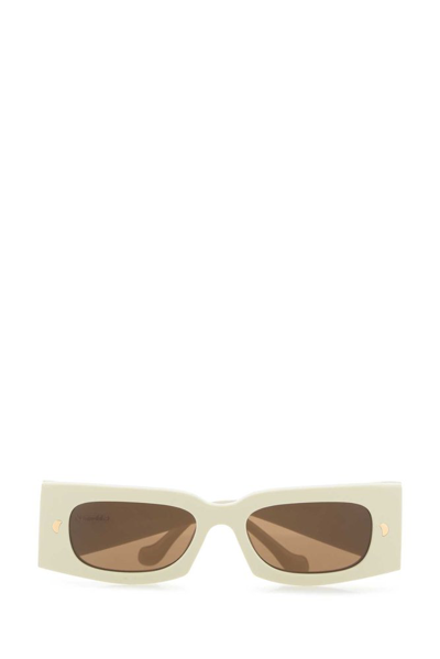 Shop Nanushka Rectangle Frame Sunglasses In White