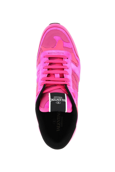 Shop Valentino Pink Pp Camo Rockrunner Sneakers In Fuchsia