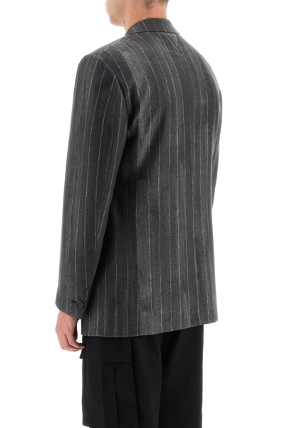 Shop Versace Pastel Pinstripe Wool Blazer In Grey