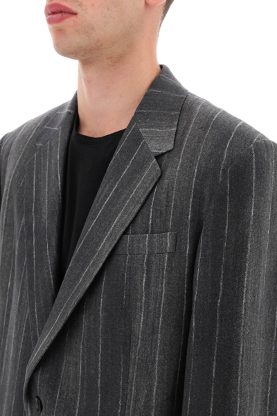 Shop Versace Pastel Pinstripe Wool Blazer In Grey