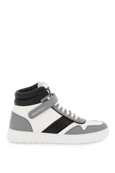 Ferragamo Noe High-top Leather Sneakers In Grey | ModeSens