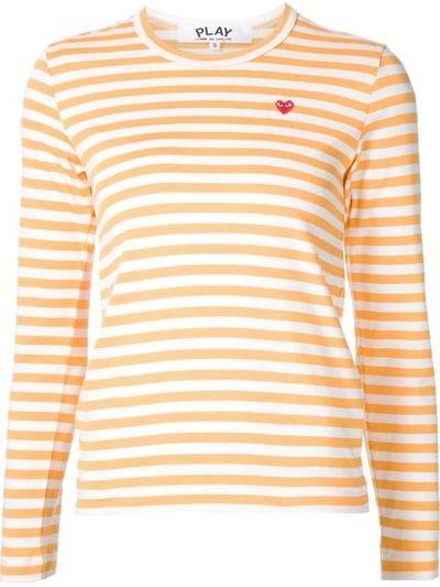 Comme Des Garçons Play Comme Des Garcons Play Small Red Heart Striped Tee In Yellow