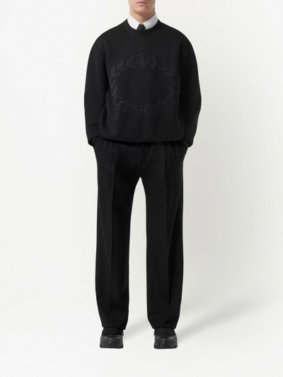 Burberry Wide Leg Tailored Wool Trousers In Black