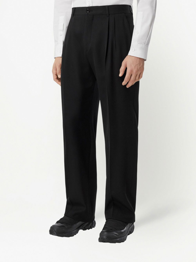 Burberry Wide Leg Tailored Wool Trousers In Black