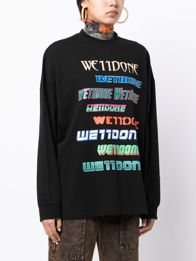 Shop We11 Done Multi-logo Cotton Sweatshirt In Black