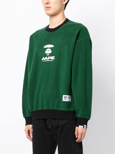 Shop Aape By A Bathing Ape Logo-print Cotton Sweatshirt In Green