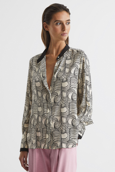Reiss Jess Swirl Print Blouse In Black