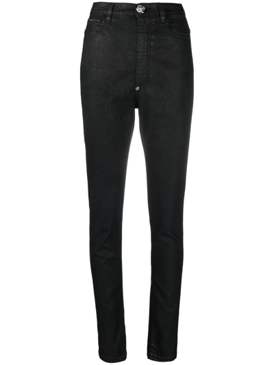 Shop Philipp Plein High-waisted Denim Leggings In Black