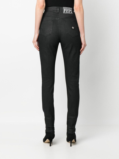 Shop Philipp Plein High-waisted Denim Leggings In Black