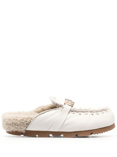 LOGO-PLAQUE SHEARLING MULES