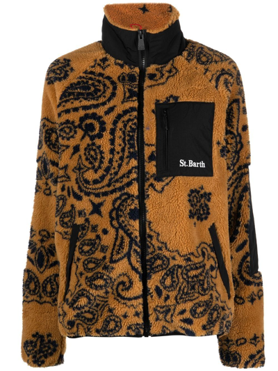 Shop Mc2 Saint Barth Paisley-print Sherpa Jacket In 褐色