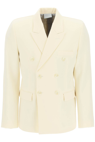 Shop Vtmnts Double Breasted Stretch Wool Blazer In White