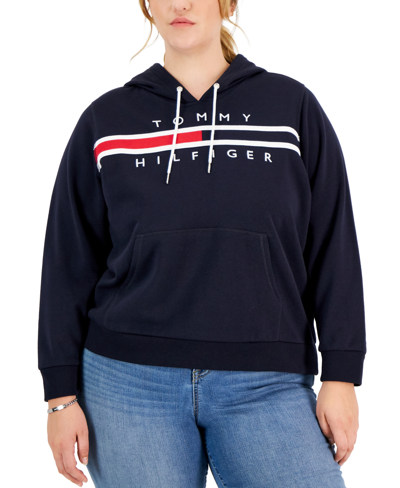 Tommy Hilfiger Plus Size Long-sleeve Logo Hoodie In Sky Captain | ModeSens