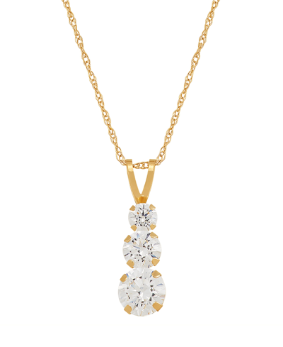 MACY'S CUBIC ZIRCONIA THREE STONE PENDANT NECKLACE IN 14K YELLOW GOLD 
