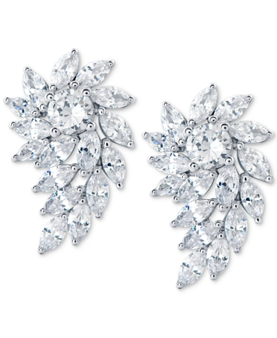 Arabella Cubic Zirconia Cluster Drop Earrings In Sterling Silver In Sterling Silver