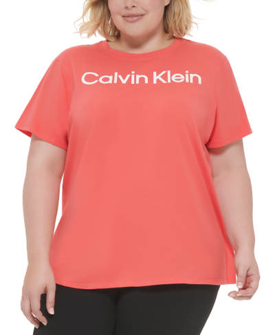 Calvin Klein Performance Plus Size Logo-print Crewneck T-shirt In Diva Pink  | ModeSens