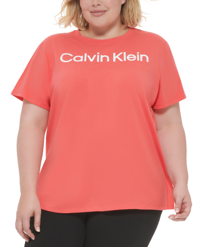 Calvin Klein Performance Plus Size Logo-print Crewneck T-shirt In