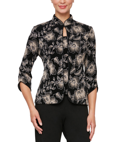 Shop Alex Evenings Women's Glitter-print Mandarin-collar Twinset In Black Taupe