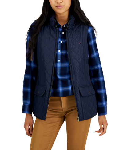 Tommy Hilfiger Women's Quilted Zip Front Vest In Sky Captain | ModeSens