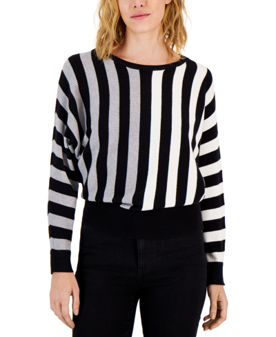 Shop T Tahari Women's Striped Boat-neck Dolman-sleeve Sweater In Black White