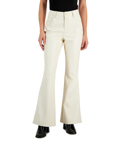 Shop Dollhouse Juniors' Glossy High Rise Faux-leather Flare Jeans In Winter White