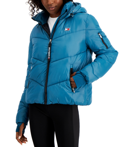Tommy Hilfiger Sport Women's Hooded Puffer Jacket In Blue Coral | ModeSens