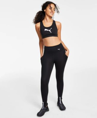 Shop Puma Womens Medium Impact Sports Bra High Waist Side Pocket Legging In Black