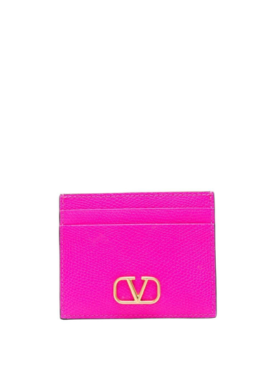 Shop Valentino V-logo Pebbled Cardholder In Pink