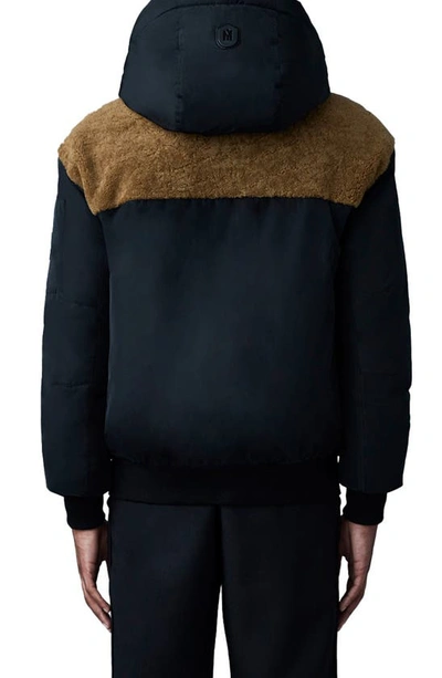 Shop Mackage Viggo Water Resistant Faux Shearling Hooded Jacket In Black